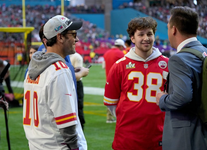 Paul Rudd (left) and son Jack at the Super Bowl.