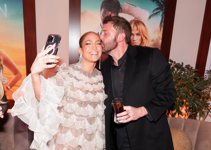 Jennifer Lopez and Ben Affleck celebrating the release of Shotgun Wedding