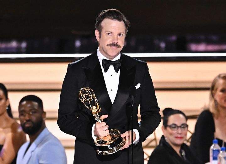 Jason Sudeikis pictured accepting an award at last year's Emmys