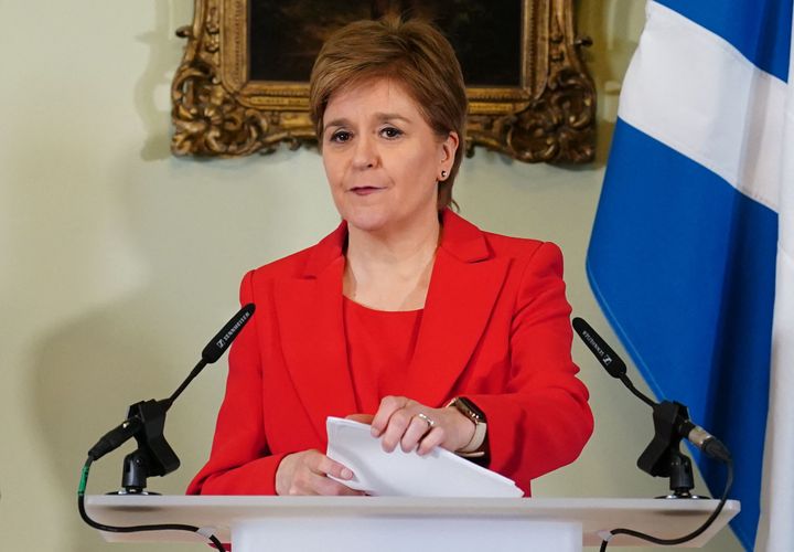 Nicola Sturgeon, speaks during a press conference at Bute House in Edinburgh where she announced she will stand down as first minister.