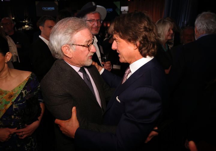 Steven Spielberg (left) and Tom Cruise meet, legend to legend, at the Oscar nominees luncheon.