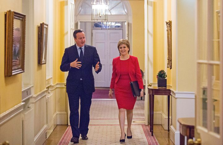 Former PM David Cameron and Scottish FM Nicola Sturgeon inside 10 Downing Street.