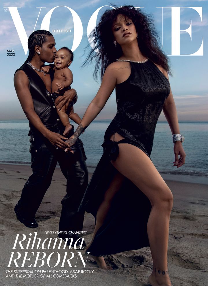 Rihanna and A$AP Rocky with their son on the cover of British Vogue