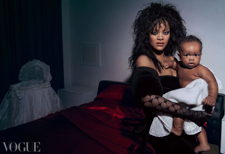 Rihanna holding her son in British Vogue.