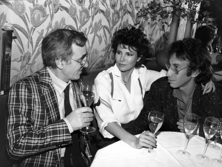 Charles Aznavour, Raquel Welch and A Weinfeld circa 1984 in New York. (Photo by Bettina Cirone/Images/Getty Images)