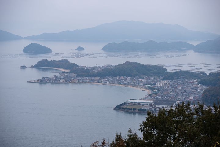 Misty islands of the Seto Inland Sea seen from the summit.
