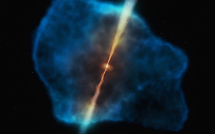 An illustration issued by the European Southern Observatory with a supermassive black hole at its centre, which is surrounded by a dusty disc