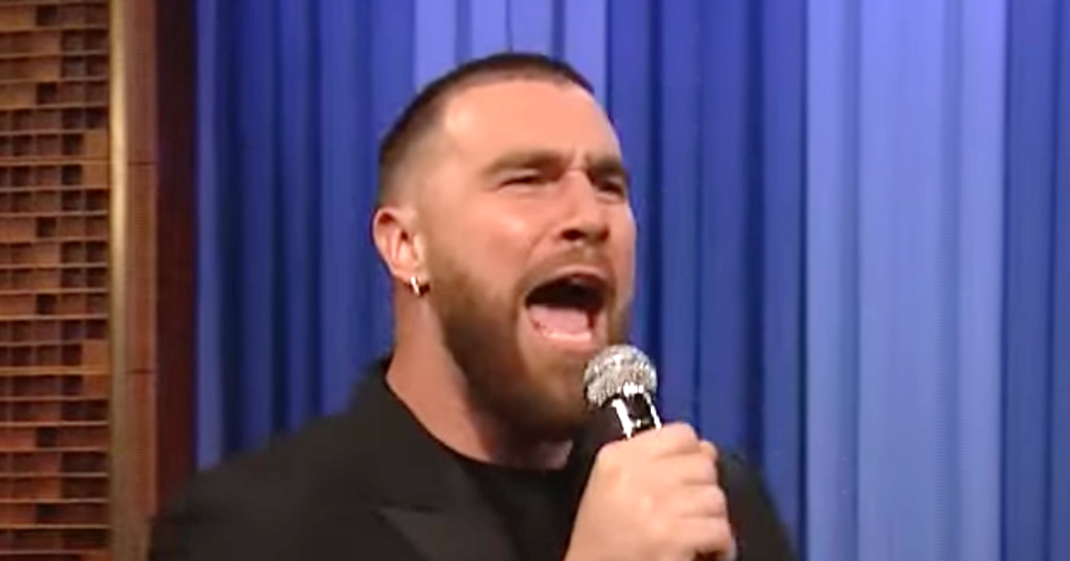 NextImg:Super Bowl Champion Travis Kelce Drops Bars In Electric 'Tonight Show' Rap