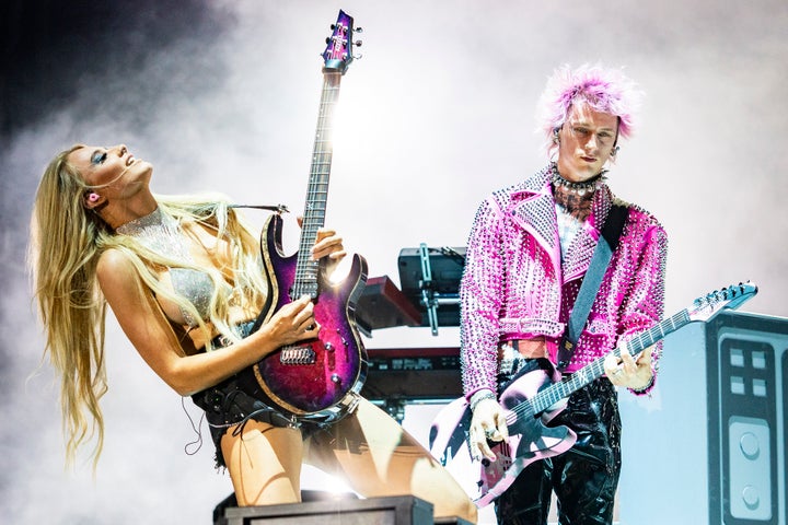 Sophie Lloyd and Machine Gun Kelly perform during 2022 Lollapalooza at Grant Park on July 29, 2022, in Chicago.