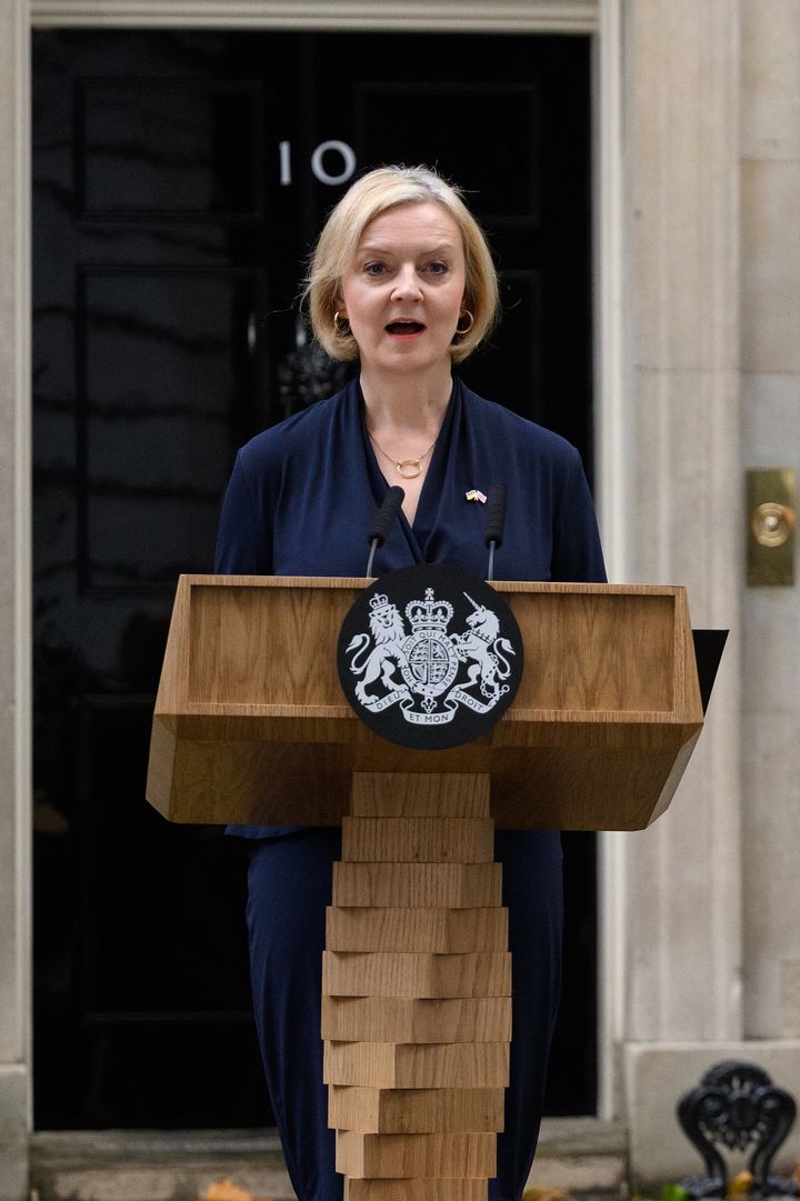 Liz Truss pictured during her resignation speech last year