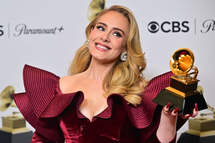 Adele poses with her award for Best Pop Solo Performance during the 65th Annual Grammy Awards in Los Angeles this month.