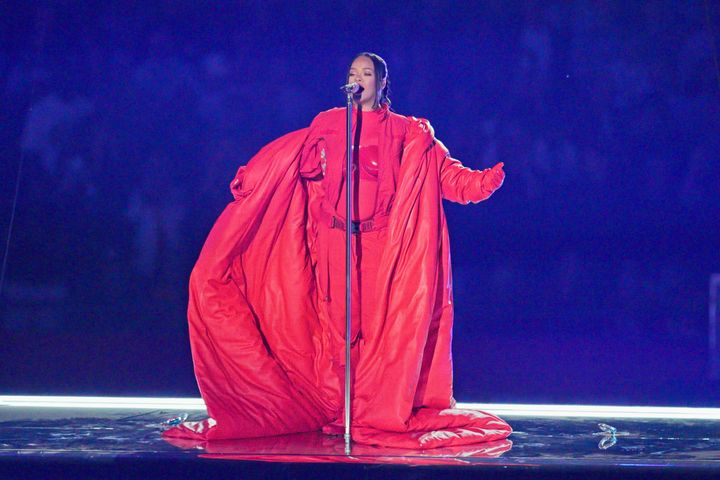 Rihanna performing at the Super Bowl