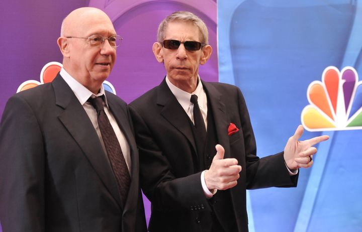 Actors Dann Florek (left) and Richard Belzer from "Law & Order: SVU" attend the NBC Network Upfront at Radio City Music Hall on May 13, 2013, in New York.