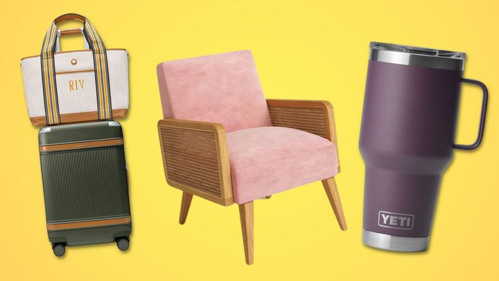 A Paravel Cabana set, Wayfair's Sand & Stable Esme chair and a Yeti Rambler