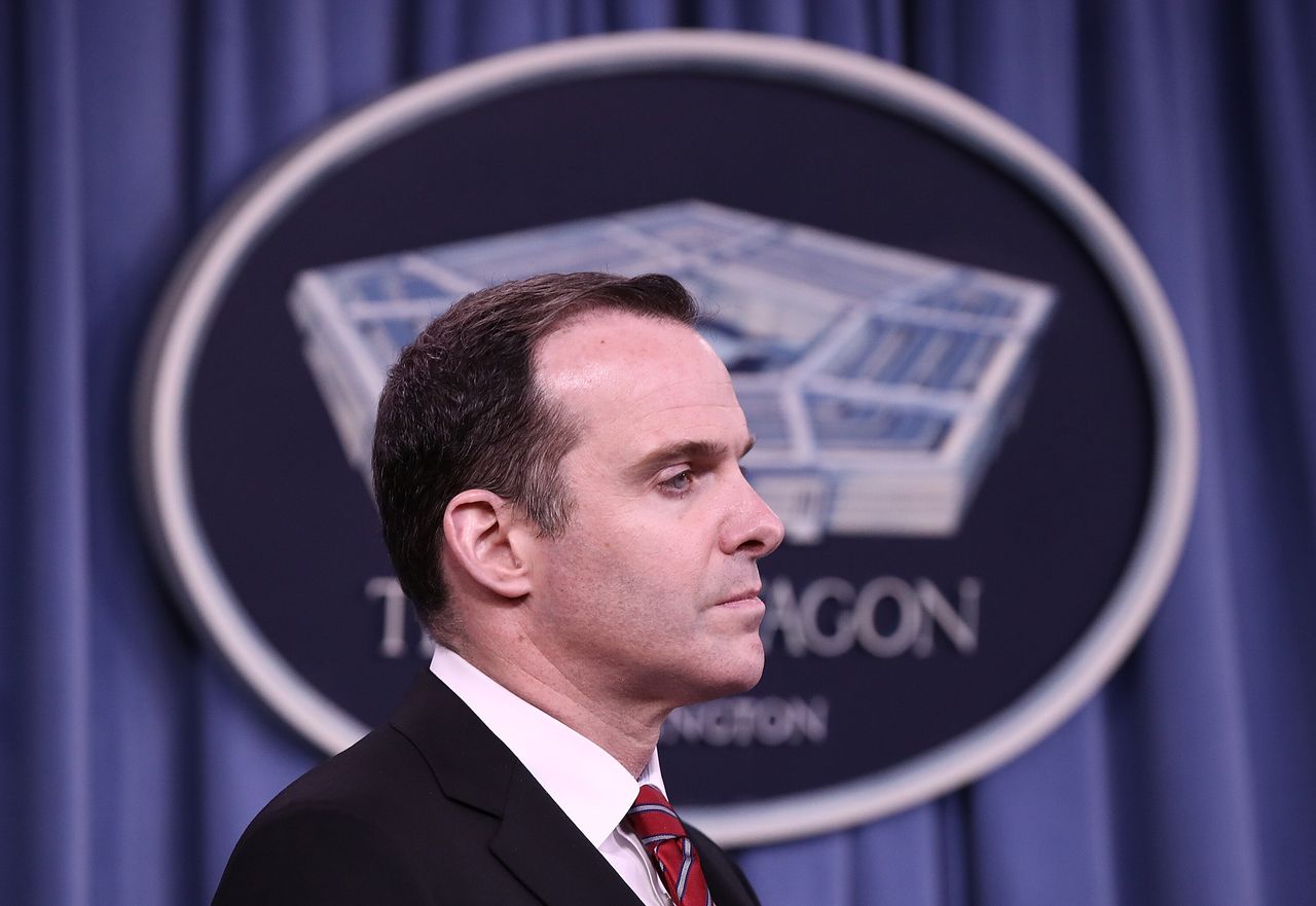 Brett McGurk, special presidential envoy for the Global Coalition to Counter ISIS, listens to questions from reporters during a Pentagon briefing, May 19, 2017, in Arlington, Virginia.