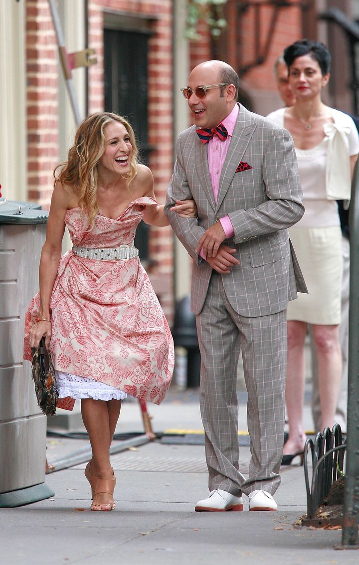 Sarah Jessica Parker and Willie Garson filming a scene for the movie "Sex and the City" on Oct. 1, 2007, in New York City.