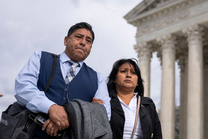 Jose Hernandez and Beatriz Gonzalez, stepfather and mother of Paris terror attack victim Nohemi Gonzalez, arrive outside the Supreme Court.
