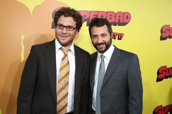 Seth Rogen (left) and producer Judd Apatow at the 2007 premiere of "Superbad."