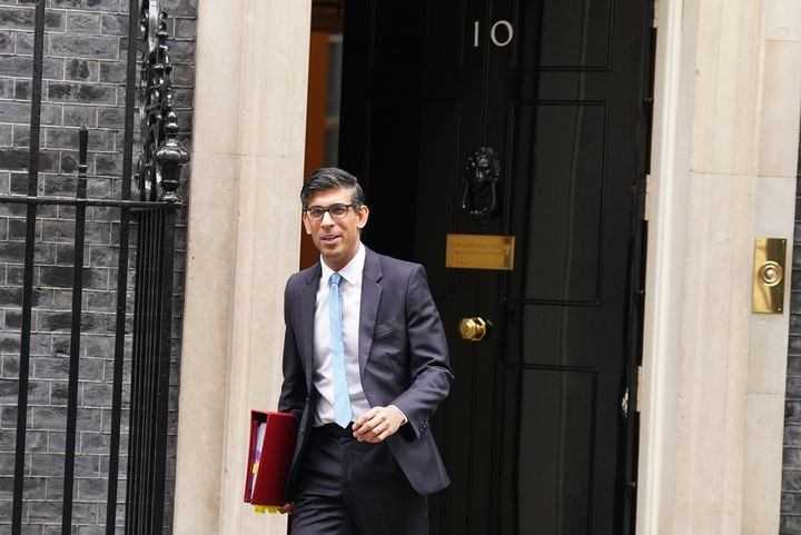 Prime Minister Rishi Sunak leaves 10 Downing Street for PMQs.