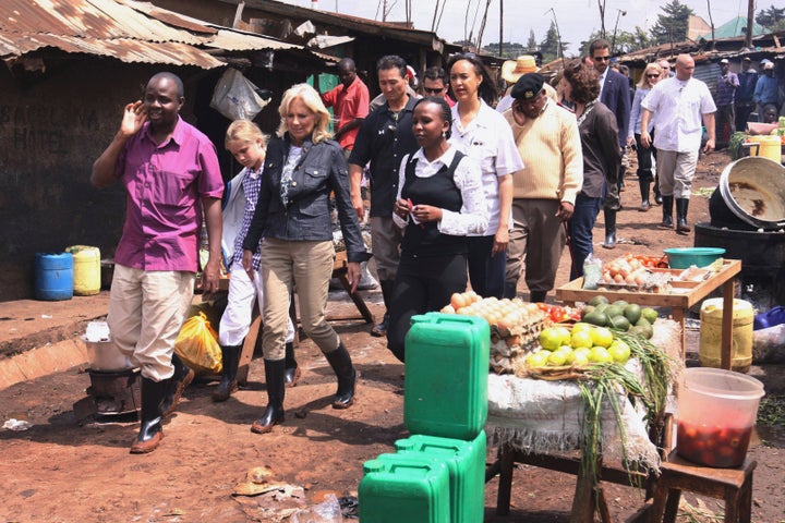 U.S. first lady <a href="https://apnews.com/hub/jill-biden" role="link" class=" js-entry-link cet-external-link" data-vars-item-name="Jill Biden" data-vars-item-type="text" data-vars-unit-name="63f6403fe4b0a1ee1497570f" data-vars-unit-type="buzz_body" data-vars-target-content-id="https://apnews.com/hub/jill-biden" data-vars-target-content-type="url" data-vars-type="web_external_link" data-vars-subunit-name="article_body" data-vars-subunit-type="component" data-vars-position-in-subunit="0">Jill Biden</a> opened a five-day, two-country visit to Africa on Wednesday during which she will focus on empowering women and youth and highlight food insecurity in the Horn of Africa region. (AP Photo/Khalil Senosi)