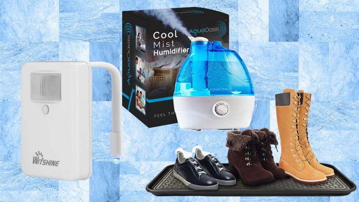 A motion-activated toilet night light, an ultrasonic humidifier and a boot tray.