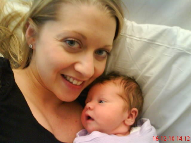 Hannah and her eldest daughter a few days after she was born.