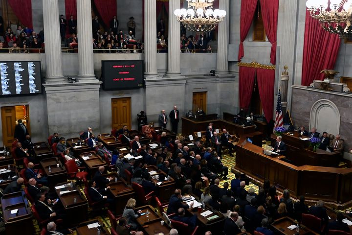 Tennessee Gov. Bill Lee (R) delivers his State of the State address in the House Chamber, Jan. 31, 2022, in Nashville.