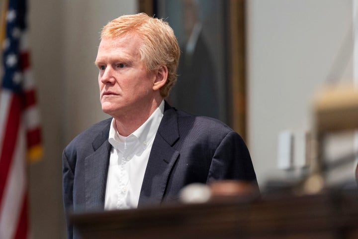 Alex Murdaugh stands next to the witness booth during a break in his trial for murder at the Colleton County Courthouse on Thursday in Walterboro, South Carolina.