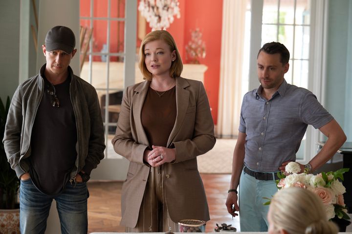 The Roy siblings — Kendall (Jeremy Strong, left), Shiv (Sarah Snook) and Roman (Kieran Culkin) — in a scene from Season 4 of HBO's "Succession." In an interview Thursday, creator Jesse Armstrong said the fourth season, which begins March 26, will be the last.