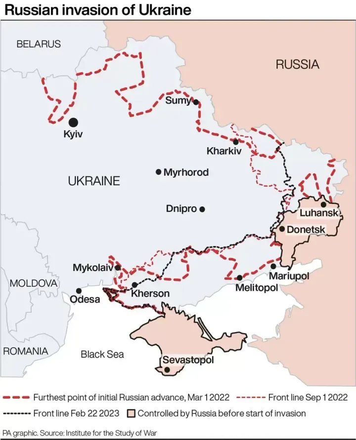 The frontline in the Russian-Ukrainian war