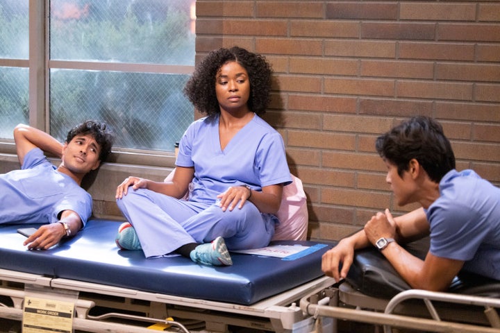 Niko Terho, Alexis Floyd and Harry Shum Jr. as three of the newest "Grey's Anatomy" class of interns.