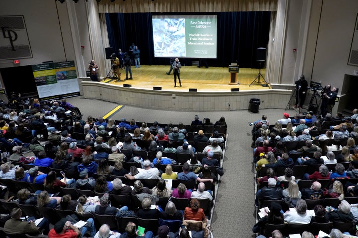 Residents packed the high school auditorium as activist Erin Brockovich discusses the train derailment that happened earlier this month in East Palestine, Ohio.