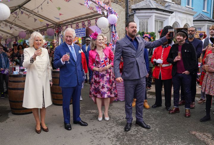 Danny on the set of the Jubilee episode of EastEnders featuring the then Prince of Wales and the Duchess of Cornwall