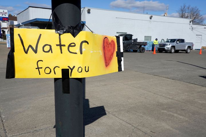 Residents are offered free water in East Palestine, Ohio, as cleanup from the Feb. 3 Norfolk Southern train derailment continues, Friday, Feb. 24, 2023.