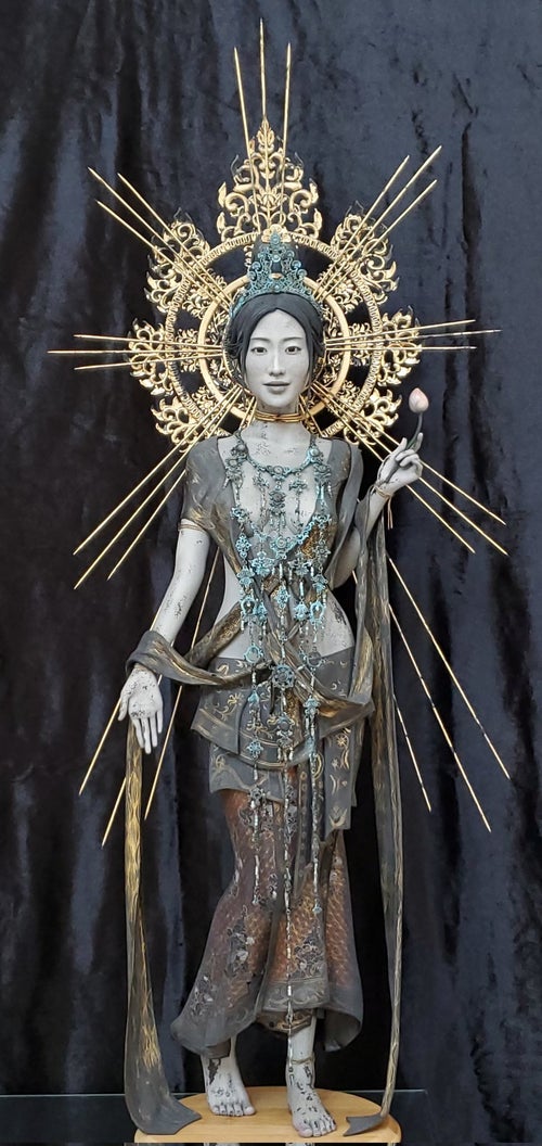 美しい 美人 仏像 細密彫刻 檜 一木彫り 楊貴妃 酔牡丹 葉小鵬 木彫
