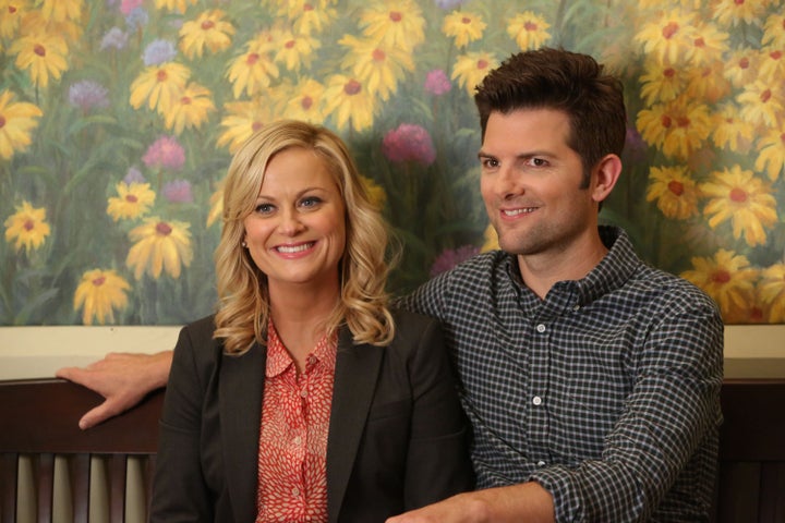 Poehler and Scott as Leslie Knope and Ben Wyatt on NBC's "Parks and Recreation," which aired from 2009 to 2015. 