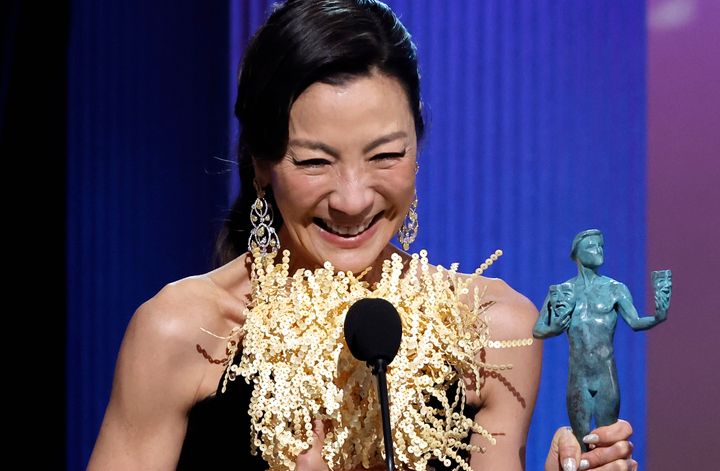 Michelle Yeoh accepting her win at the SAG Awards