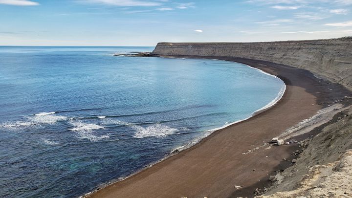 The man was last seen near Argentina's coastline in the southern Chubut province. A beach north of where he was last seen is pictured.