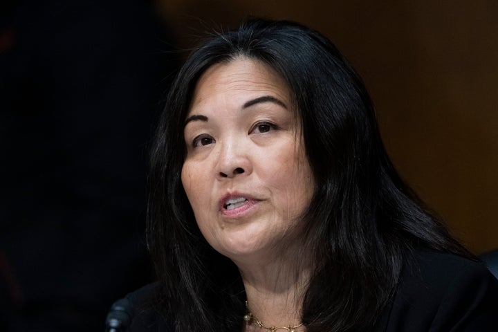 FILE - Julie Su, of Calif., speaks during a hearing of the Senate Health, Education, Labor and Pensions Committee for her to be Deputy Secretary of Labor, on Capitol Hill, March 16, 2021, in Washington. President Joe Biden is nominating Julie Su, the current deputy and former California official, as his next Labor Secretary, replacing the departing incumbent, former Boston mayor Marty Walsh. (AP Photo/Alex Brandon, File)