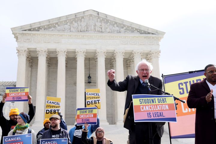 Sen. Bernie Sanders (I-Vt.) and others rallied outside the Supreme Court in support of the Biden administration's student loan debt relief plan.