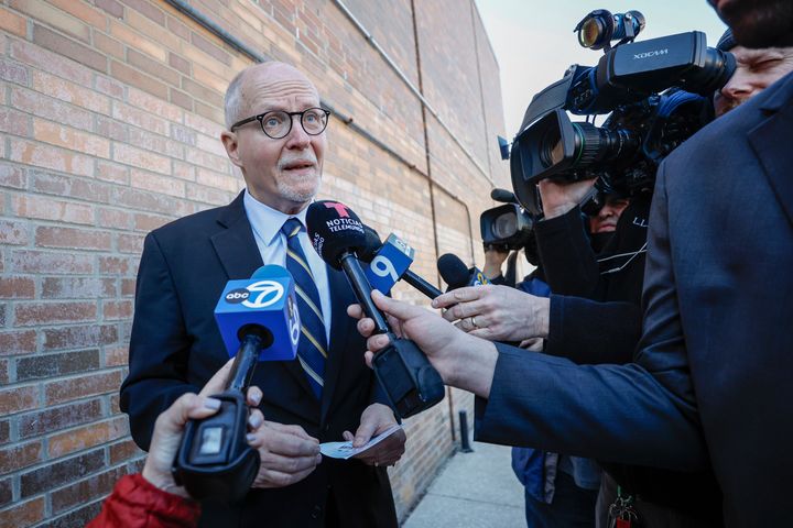Chicago mayoral candidate and former Chicago Public Schools CEO Paul Vallas speaks to the media after casting his ballot Tuesday.