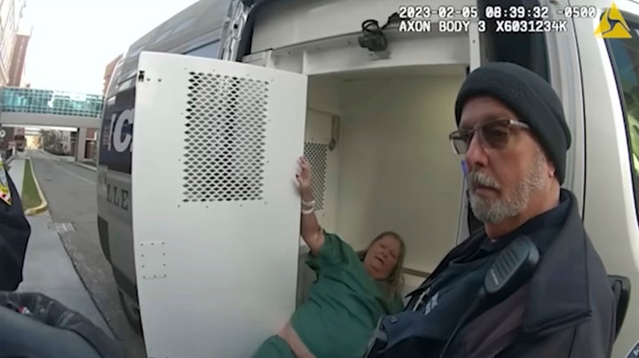 This image provided by the Knoxville Police Department shows police video footage from the Feb. 5, 2023, arrest of Lisa Edwards, who later died at Fort Sanders Regional Medical Center in Knoxville, Tenn.