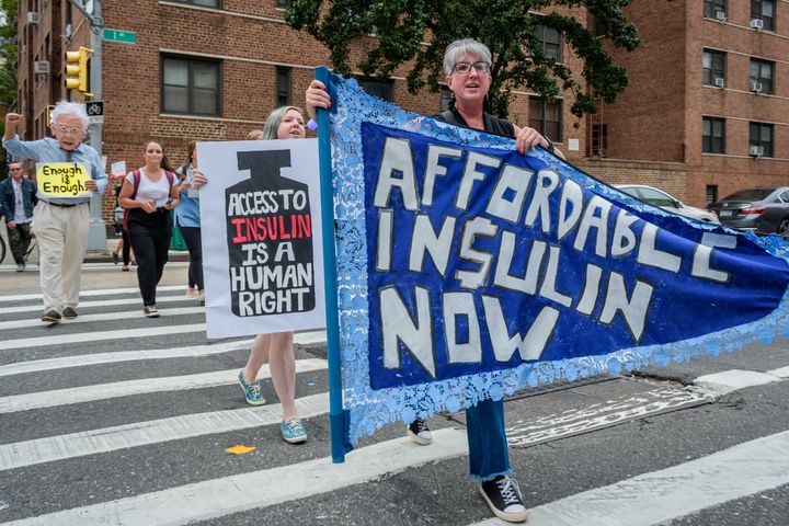 Research has shown that prices for insulin have more than tripled in the last two decades, and pressure is growing on drugmakers to help patients. People protest insulin prices outside of Eli Lilly's offices in New York in 2019. 