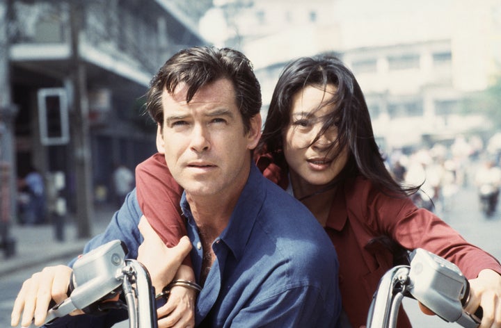 Brosnan and Yeoh during production of "Tomorrow Never Dies" in Thailand.