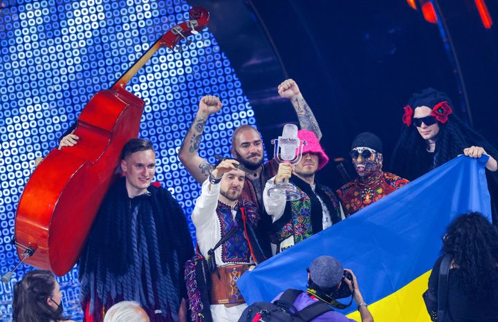 Kalush Orchestra celebrating their Eurovision win in 2022