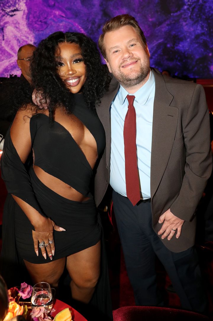 SZA and James Corden at the Grammys last month