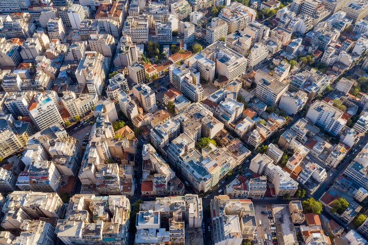 Residential buildings in Athens, aerial view, Greece.