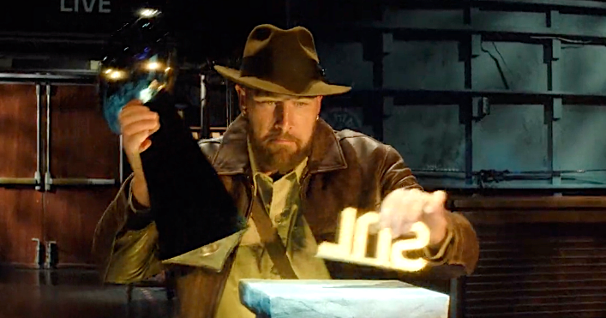 NextImg:Chiefs' Travis Kelce Is Super As Indiana Jones To Promote His 'SNL' Gig