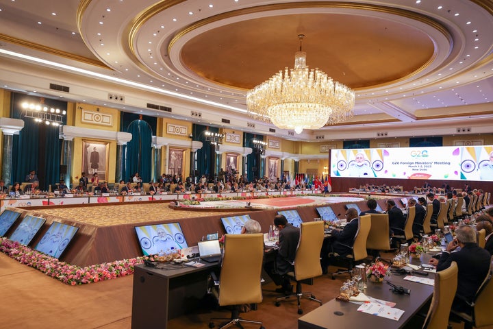 NEW DELHI, INDIA - MARCH 02: A general view of the G20 Foreign Ministers' Meeting in New Delhi, India on March 02, 2023. Turkish Foreign Minister Mevlut Cavusoglu also attended the meeting. The G20 Foreign Ministers' Meeting started with a moment of silence for those who lost their lives in the earthquakes in Turkiye. (Photo by Cem Ozdel/Anadolu Agency via Getty Images)