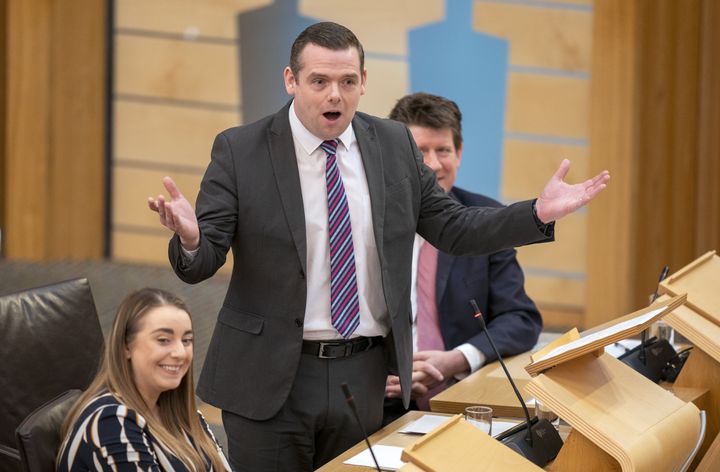 Scottish Conservative party leader Douglas Ross during first minster's questions in the main chamber of the Scottish parliament in Edinburgh.